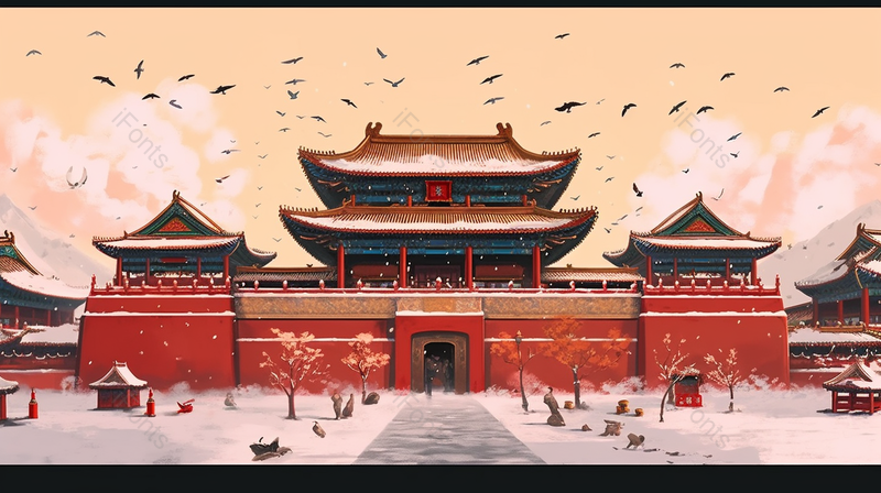 古典风格唯美故宫雪景中国风手绘水墨画,插画/手绘图,插画/手绘图库,插画/手绘图下载,插画/手绘
